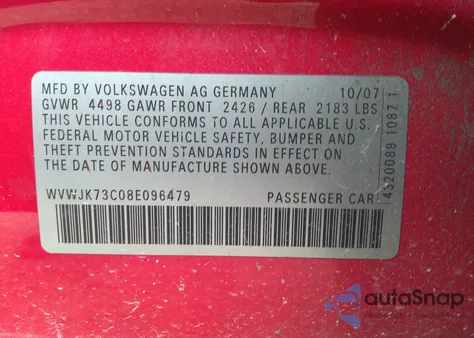 2008 Volkswagen Passat Turbo from USA, damaged, VIN WVWJK73C08E096479